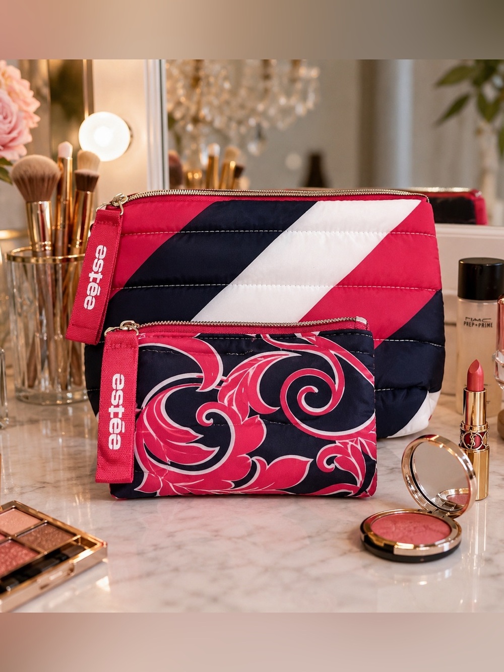 Estée Lauder 2-Piece Makeup Bag Set – PINK/Blue/White